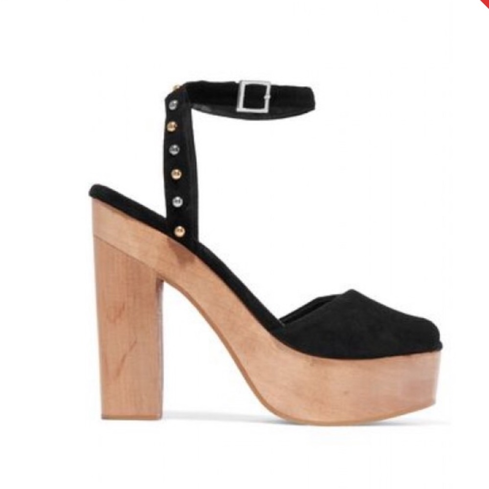 MAJE FLASH STUDDED SUEDE PLATFORM SANDALS BLACK
